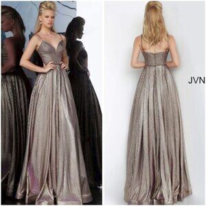 JVN by Jovani Shimmering Silver Prom Dress